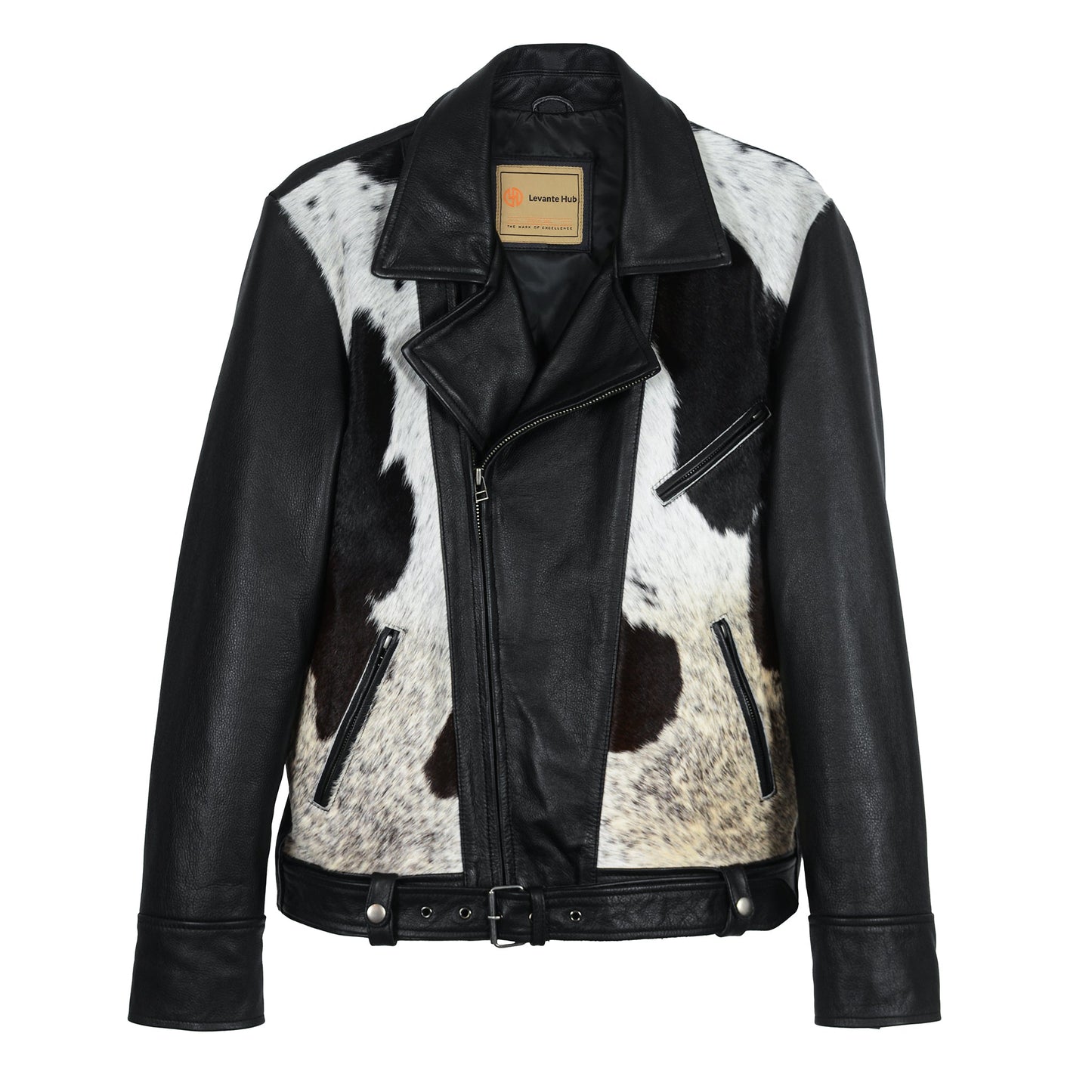 Cowhide Moto Jacket with Hair-On Panels-0