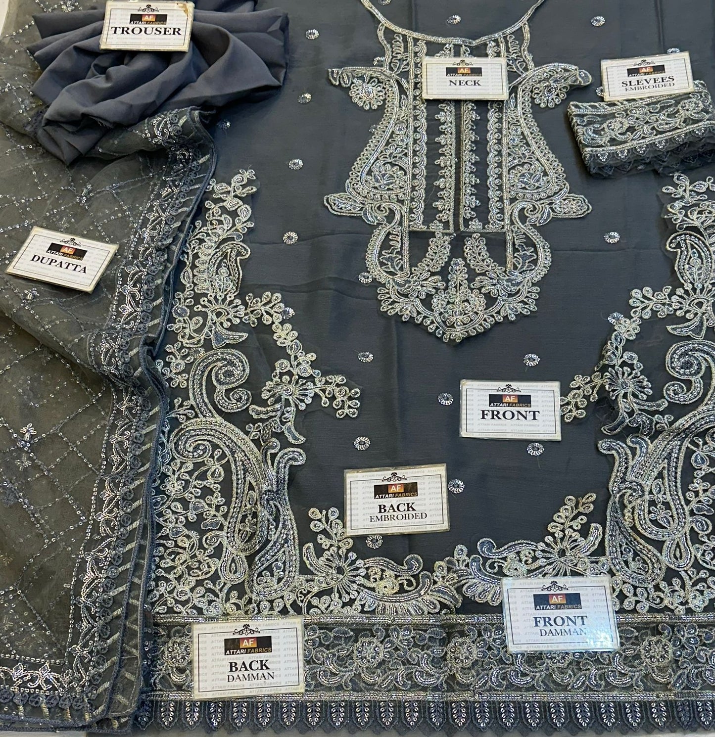 #195 Luxury Chiffon Embroidered Front with Heavy Spangle Work NIN