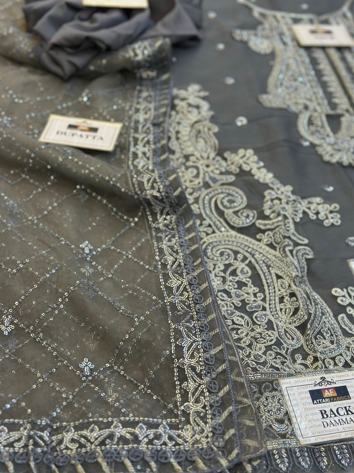 #195 Luxury Chiffon Embroidered Front with Heavy Spangle Work NIN