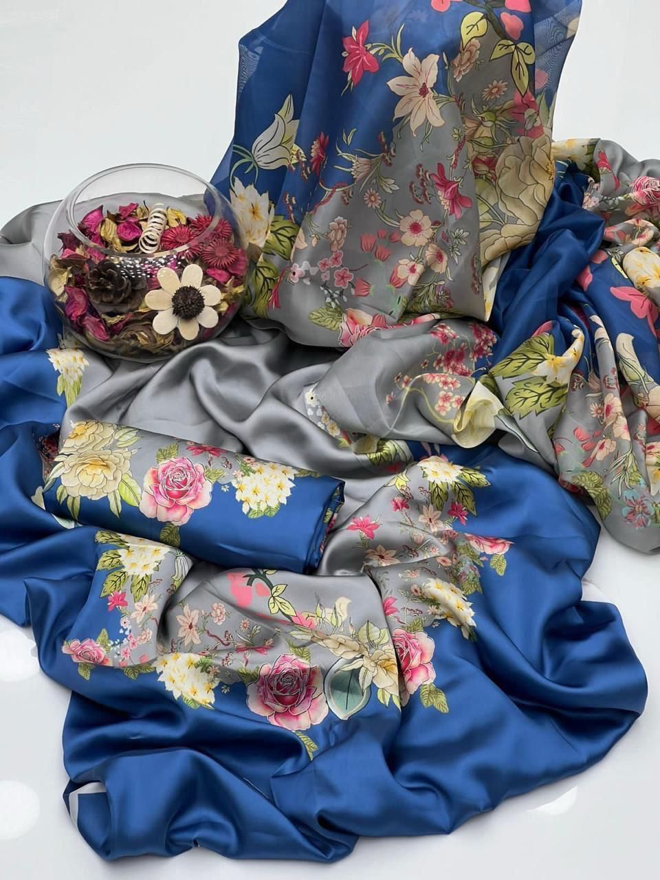 #09 Elegant Shamooz Silk Printed Unstitched 3-Piece Suit – Luxe Fabric for Timeless Style SH