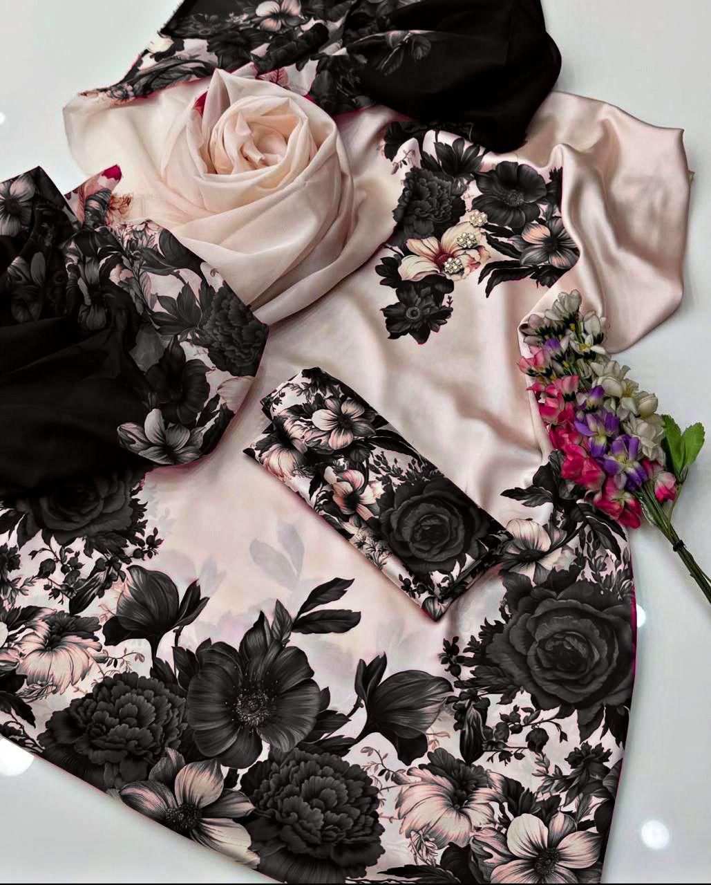 #10 Elegant Shamooz Silk Printed Unstitched 3-Piece Suit – Luxe Fabric for Timeless Style SH