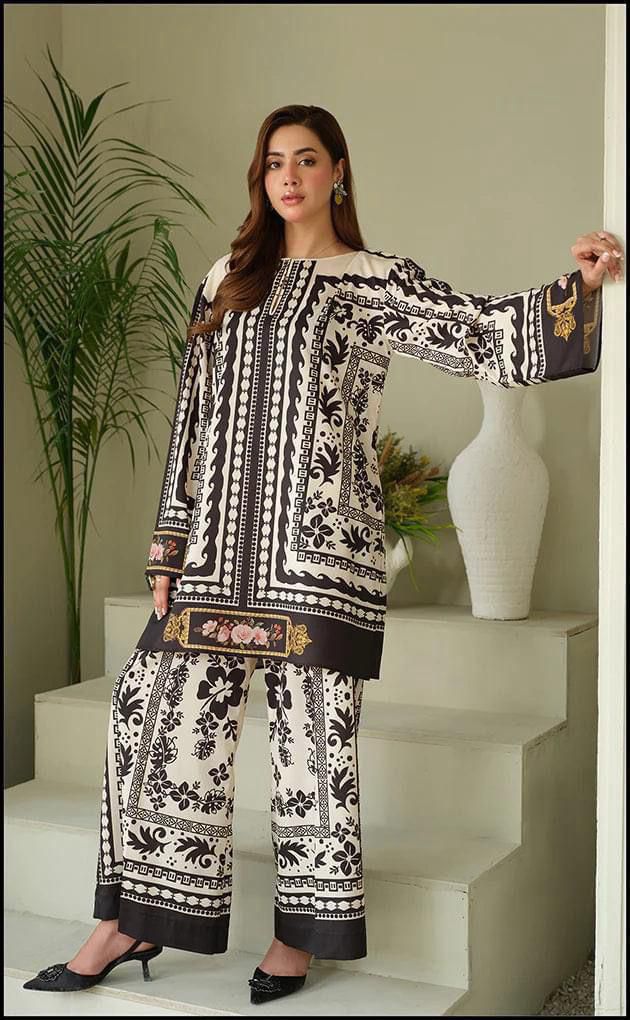 #11 Elegant Shamooz Silk Printed Unstitched 3-Piece Suit – Luxe Fabric for Timeless Style SH