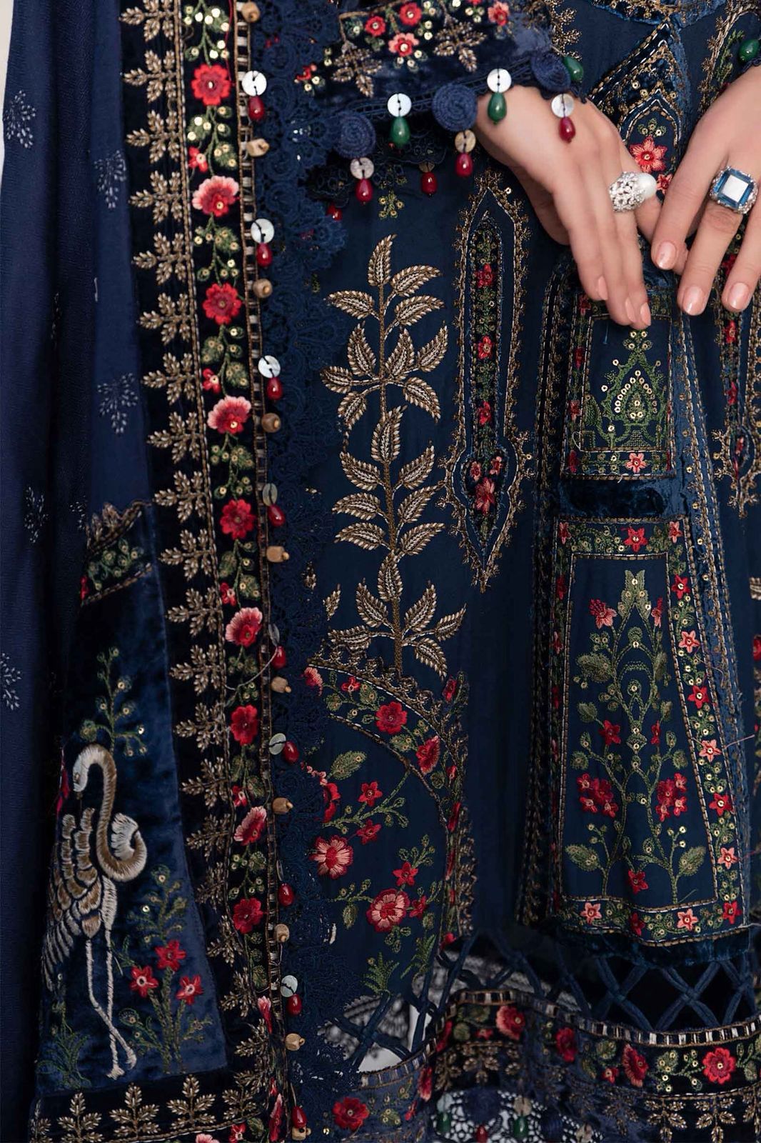 #5080 Luxury Pure Dhanak Embroidered Ensemble – With Shawl & Catalog Bag AB