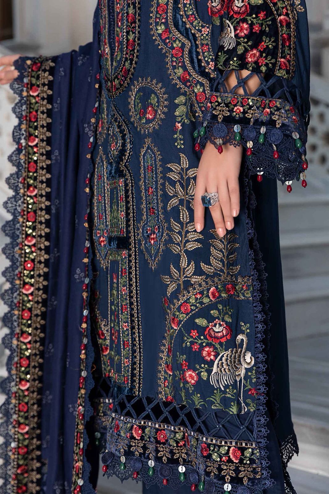 #5080 Luxury Pure Dhanak Embroidered Ensemble – With Shawl & Catalog Bag AB