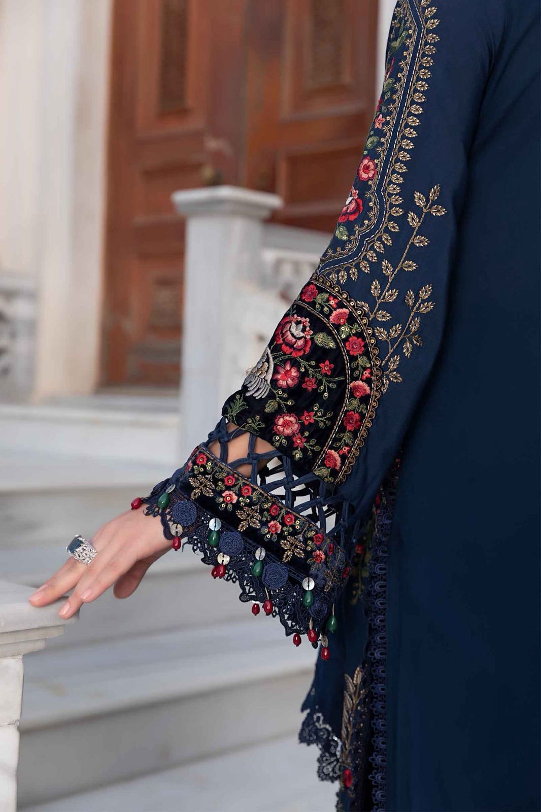 #5080 Luxury Pure Dhanak Embroidered Ensemble – With Shawl & Catalog Bag AB