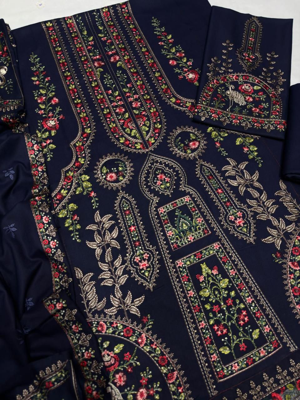 #5080 Luxury Pure Dhanak Embroidered Ensemble – With Shawl & Catalog Bag AB