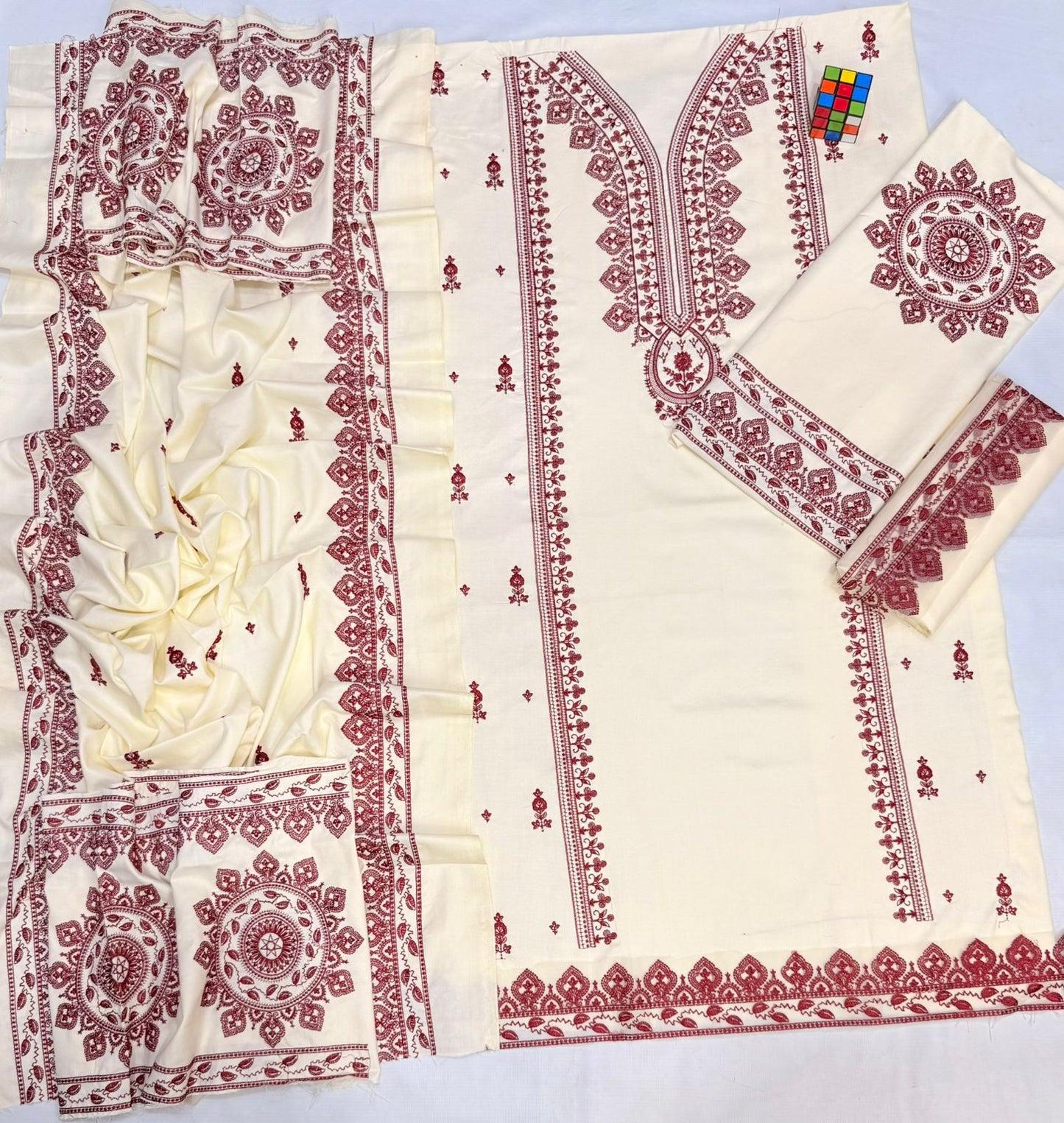 #7043 Premium π― Pure Dhanak Embroidered Suit β Full Set with Shawl, Catalog & Bag AB