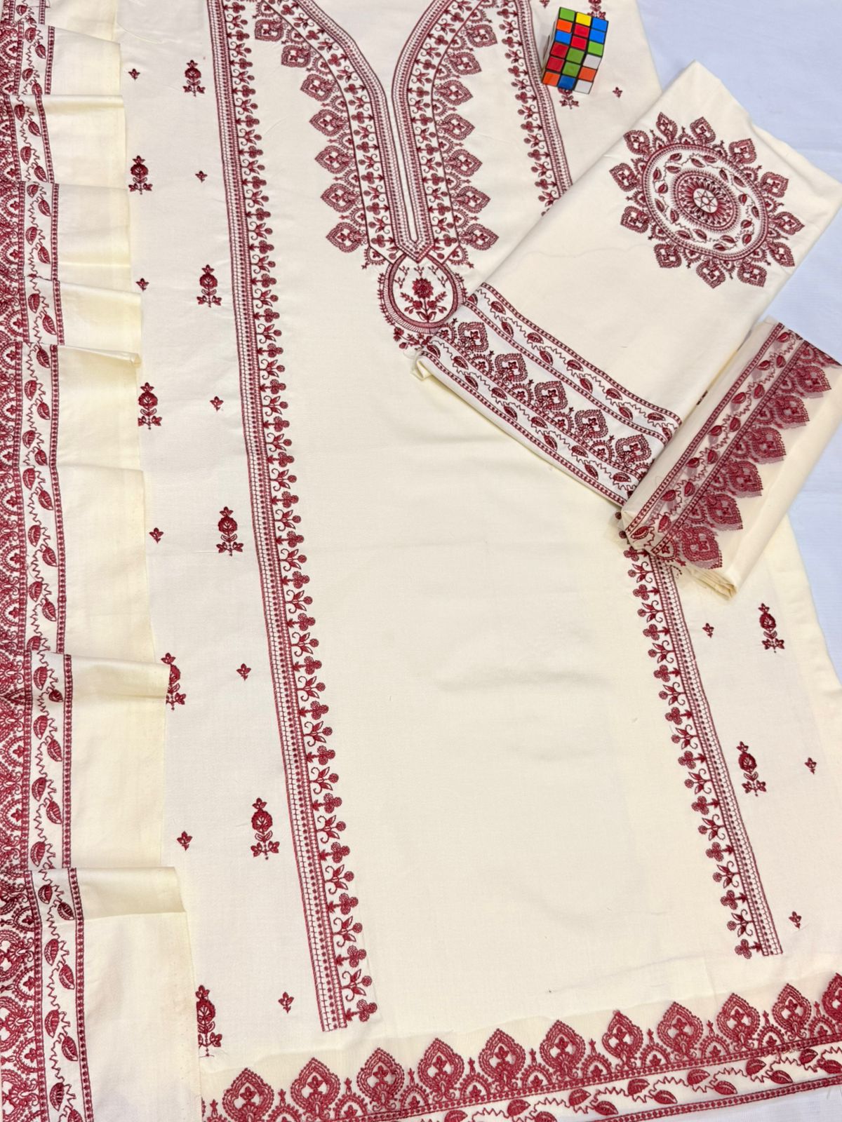 #7043 Premium π― Pure Dhanak Embroidered Suit β Full Set with Shawl, Catalog & Bag AB