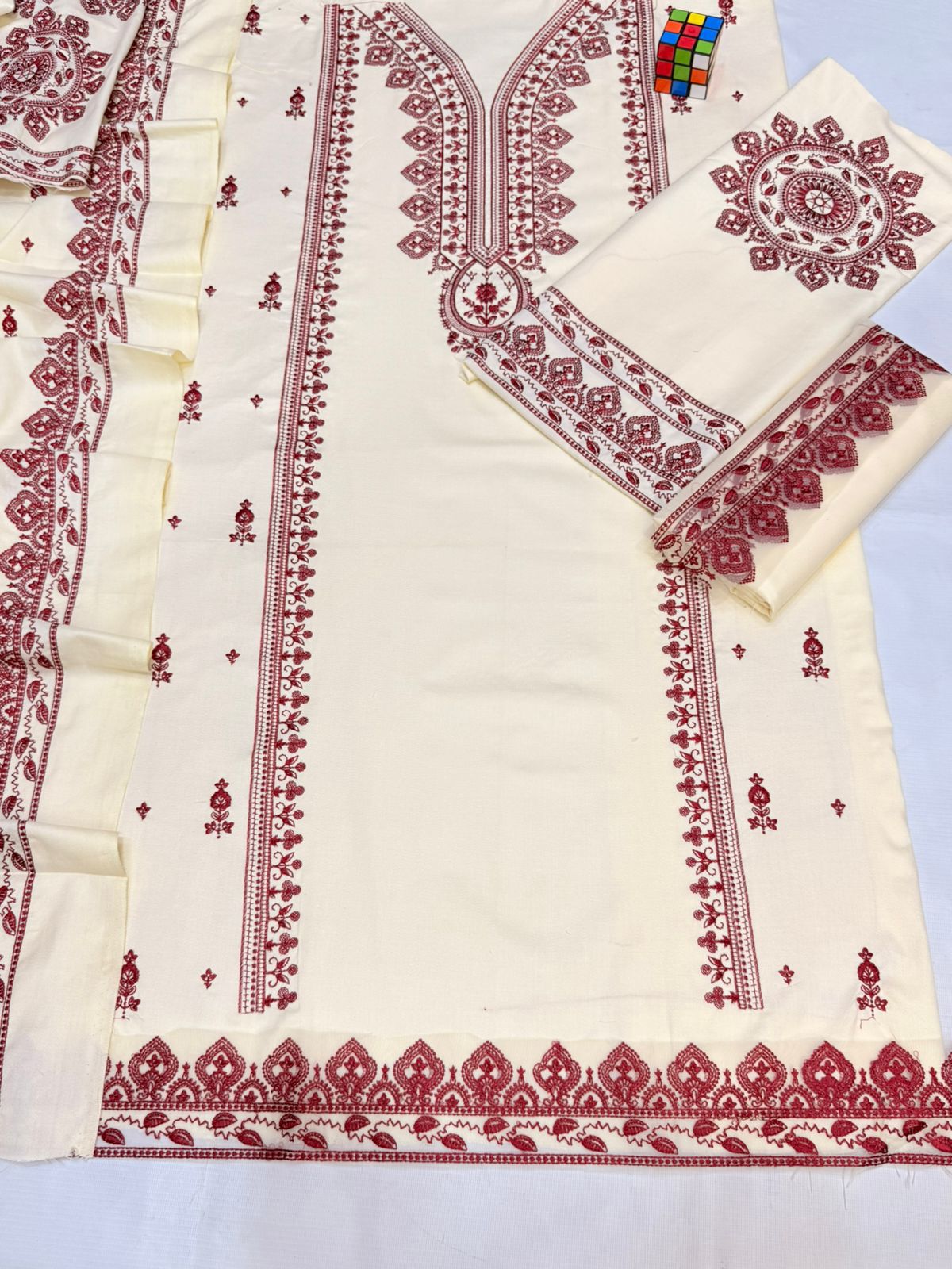 #7043 Premium π― Pure Dhanak Embroidered Suit β Full Set with Shawl, Catalog & Bag AB