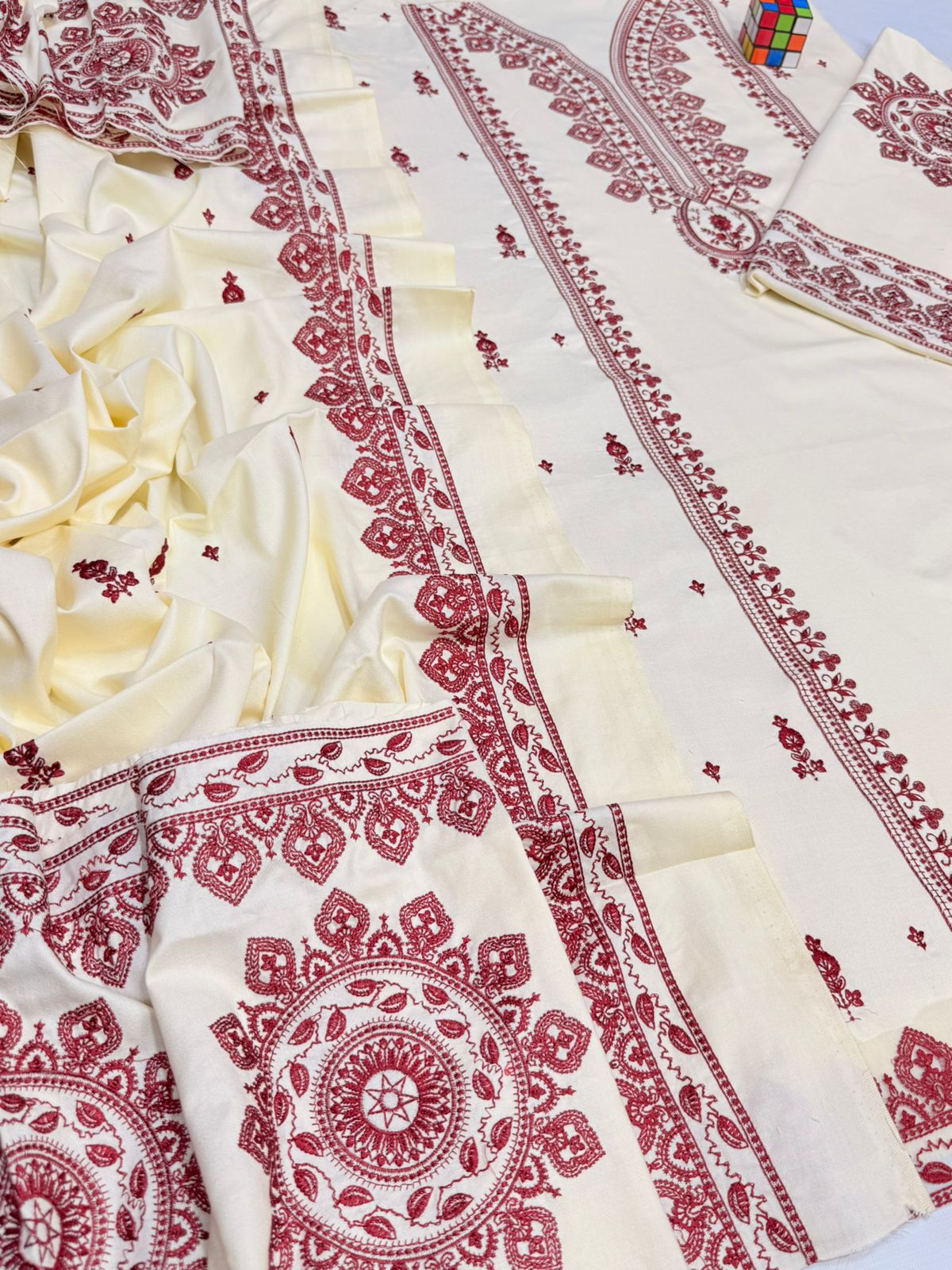 #7043 Premium π― Pure Dhanak Embroidered Suit β Full Set with Shawl, Catalog & Bag AB