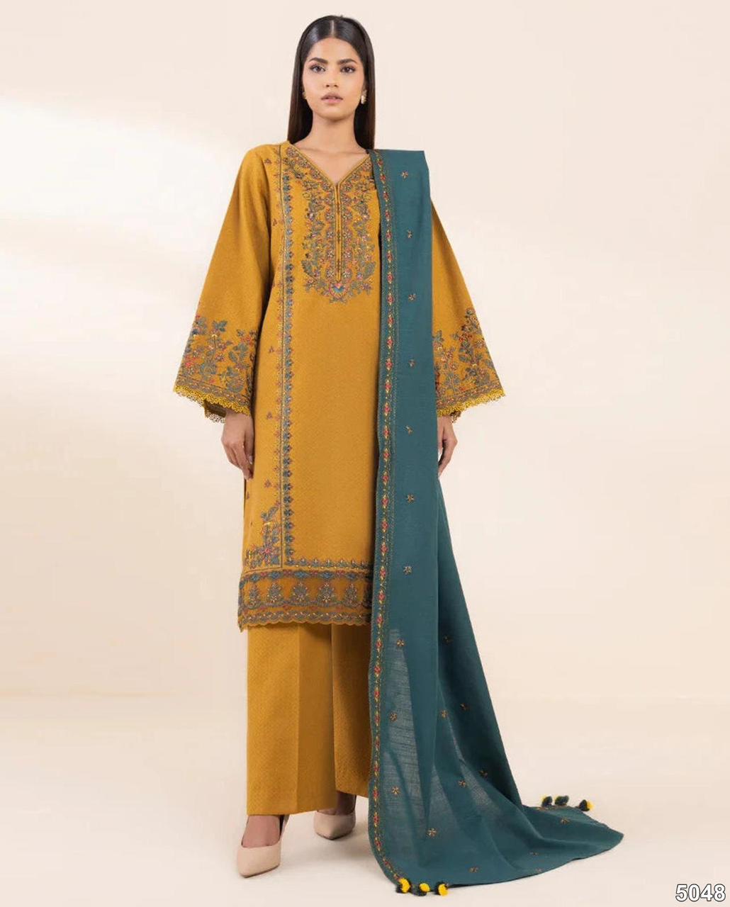 #5048 π― Pure Dhanak Premium Embroidered Suit β With Shawl, Catalog & Bag AB
