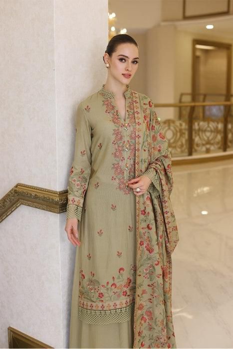 #5022 Elegant Pure Dhanak Embroidered Suit – With Shawl, Catalog & Bag AB