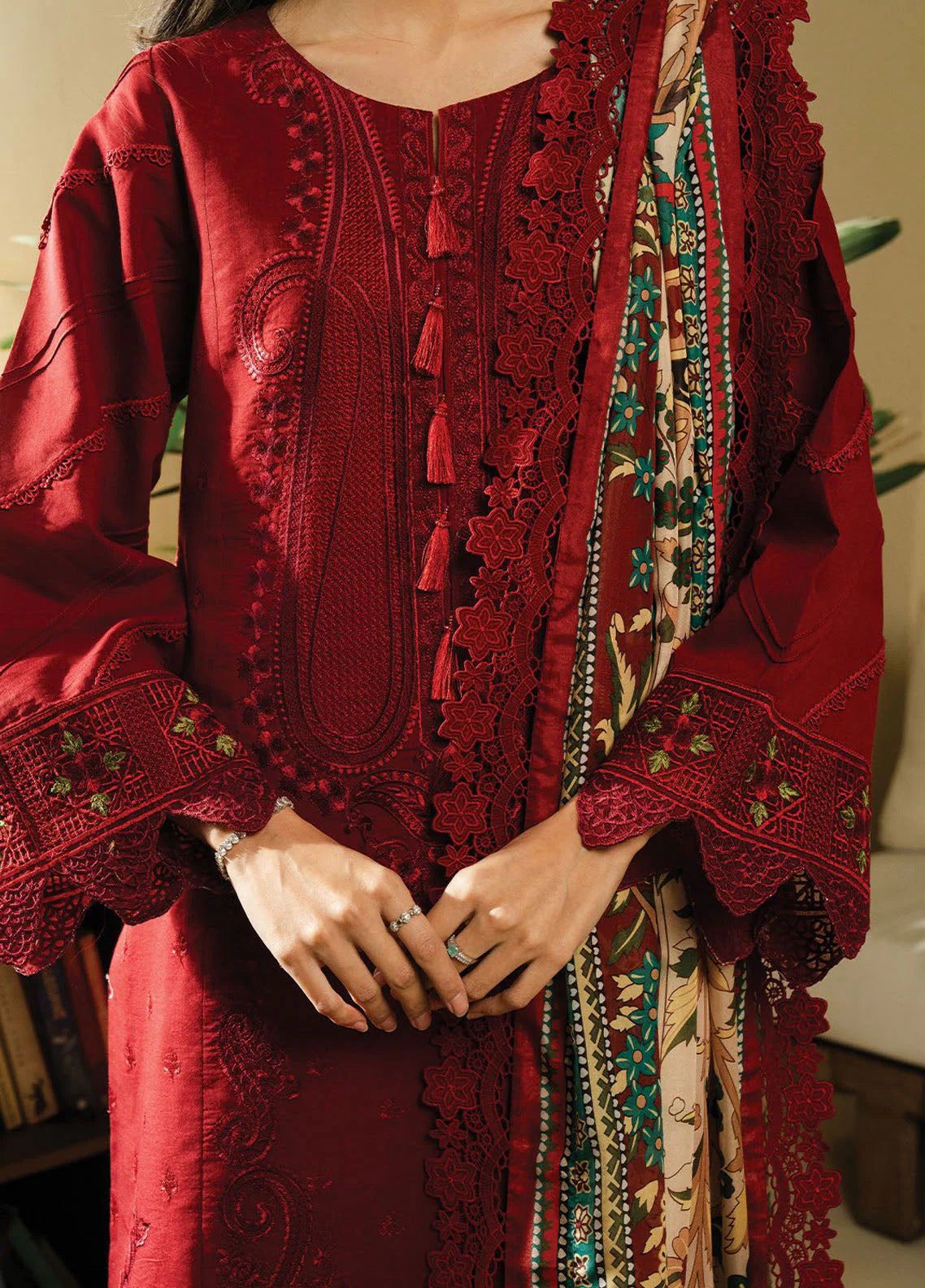 # 5125 Luxury DHANAK Embroidered 5-Piece Suit | Twill Shawl | Catalog & Bag Included AB