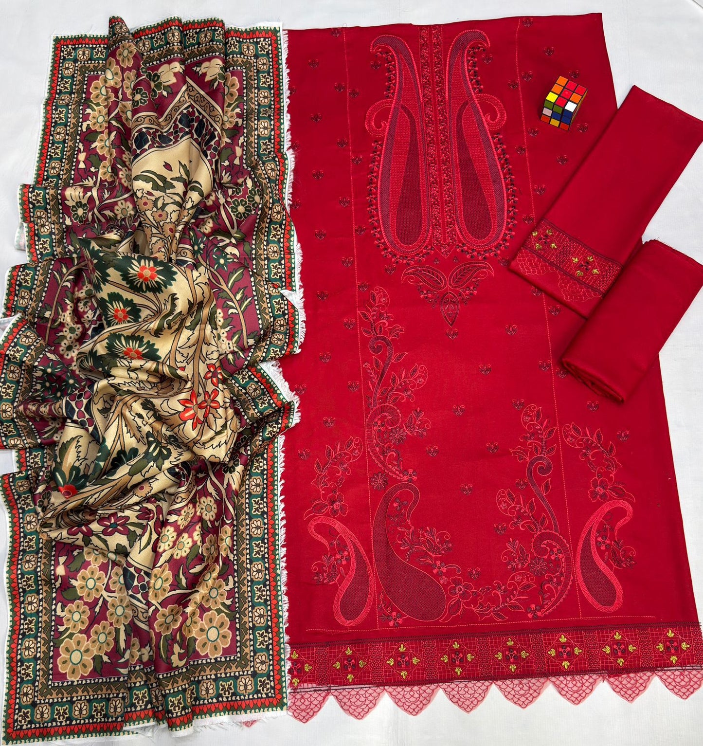 # 5125 Luxury DHANAK Embroidered 5-Piece Suit | Twill Shawl | Catalog & Bag Included AB