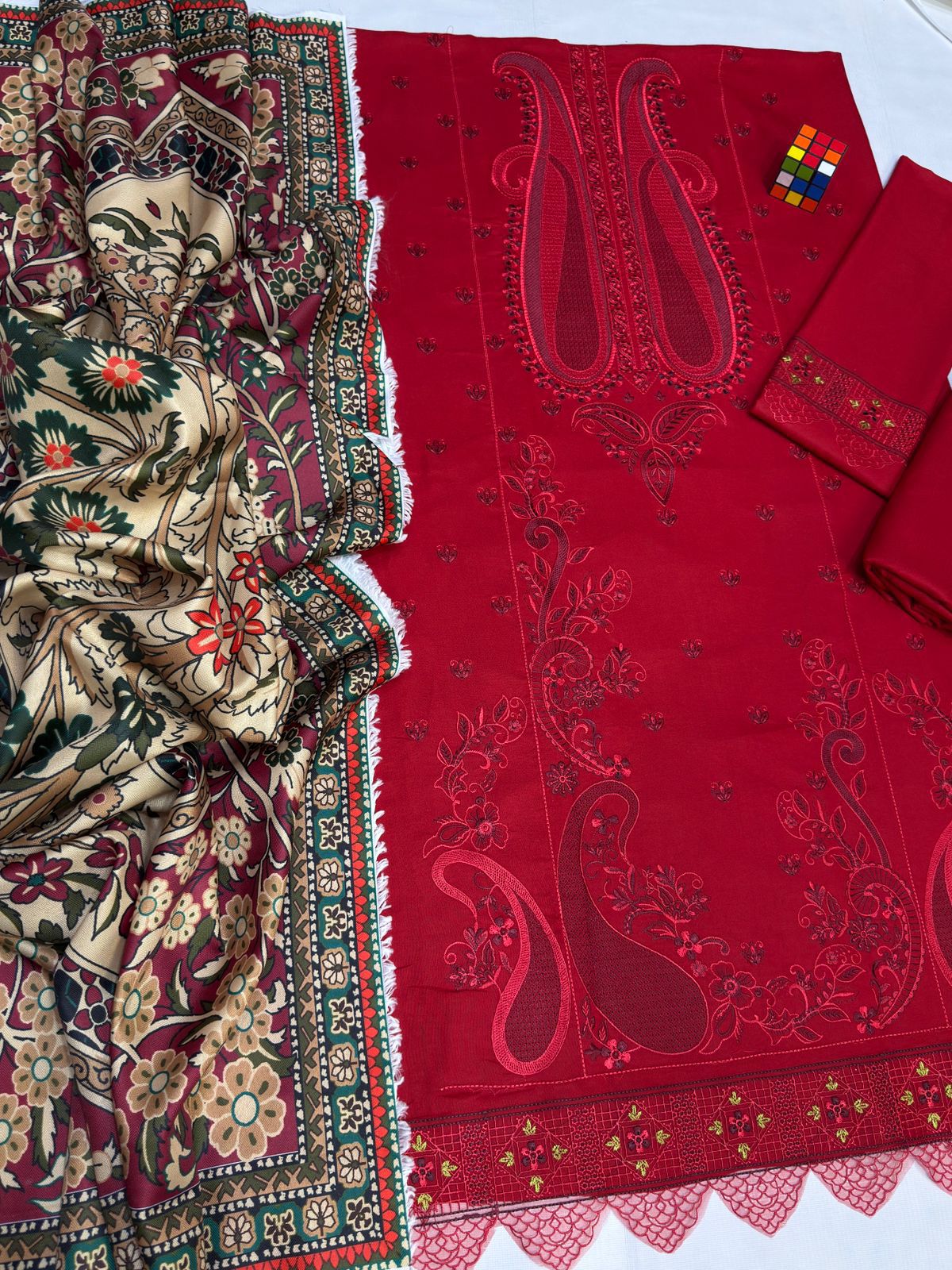 # 5125 Luxury DHANAK Embroidered 5-Piece Suit | Twill Shawl | Catalog & Bag Included AB