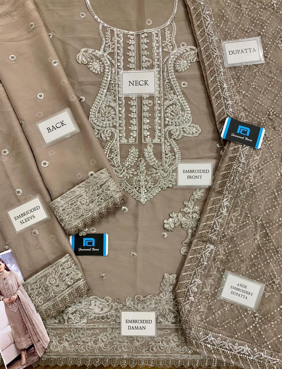 #195 Luxury Chiffon Embroidered Front with Heavy Spangle Work NIN