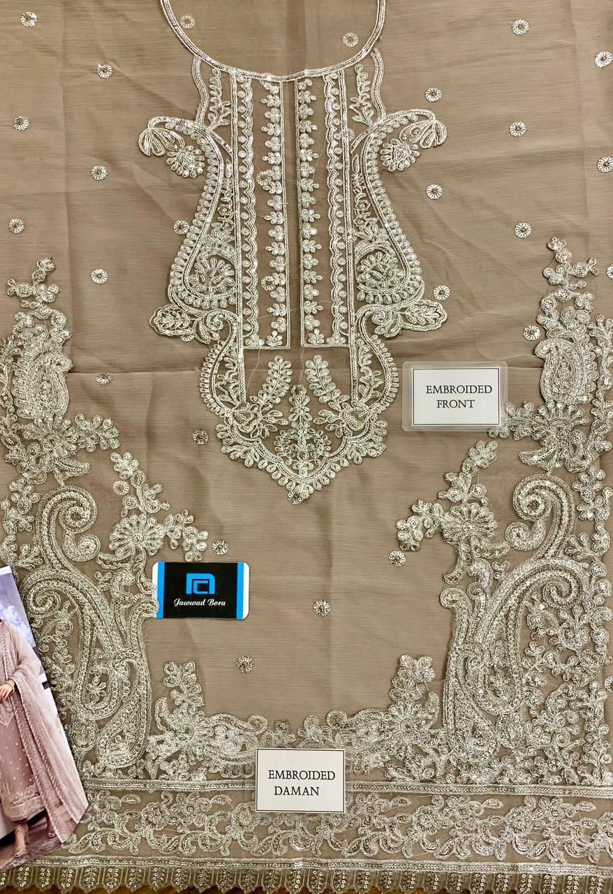 #195 Luxury Chiffon Embroidered Front with Heavy Spangle Work NIN