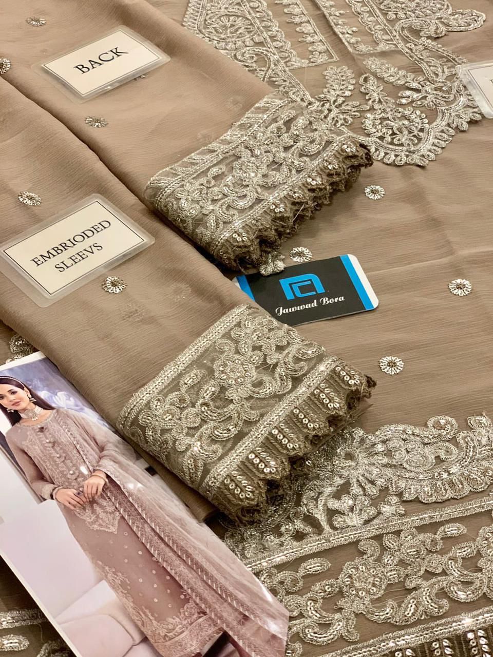 #195 Luxury Chiffon Embroidered Front with Heavy Spangle Work NIN