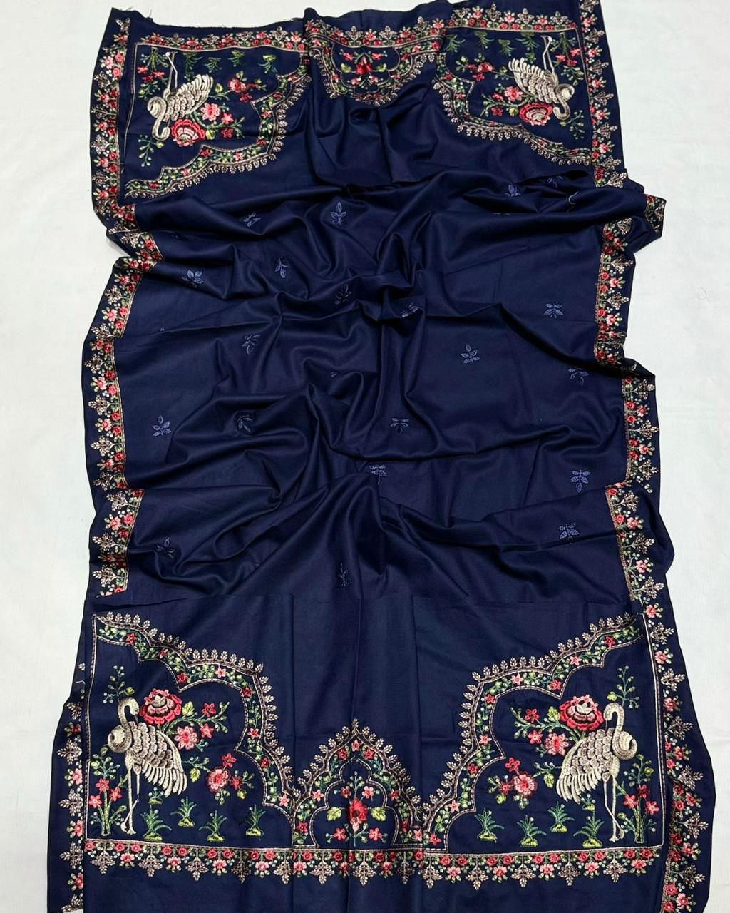 #5080 Luxury Pure Dhanak Embroidered Ensemble – With Shawl & Catalog Bag AB