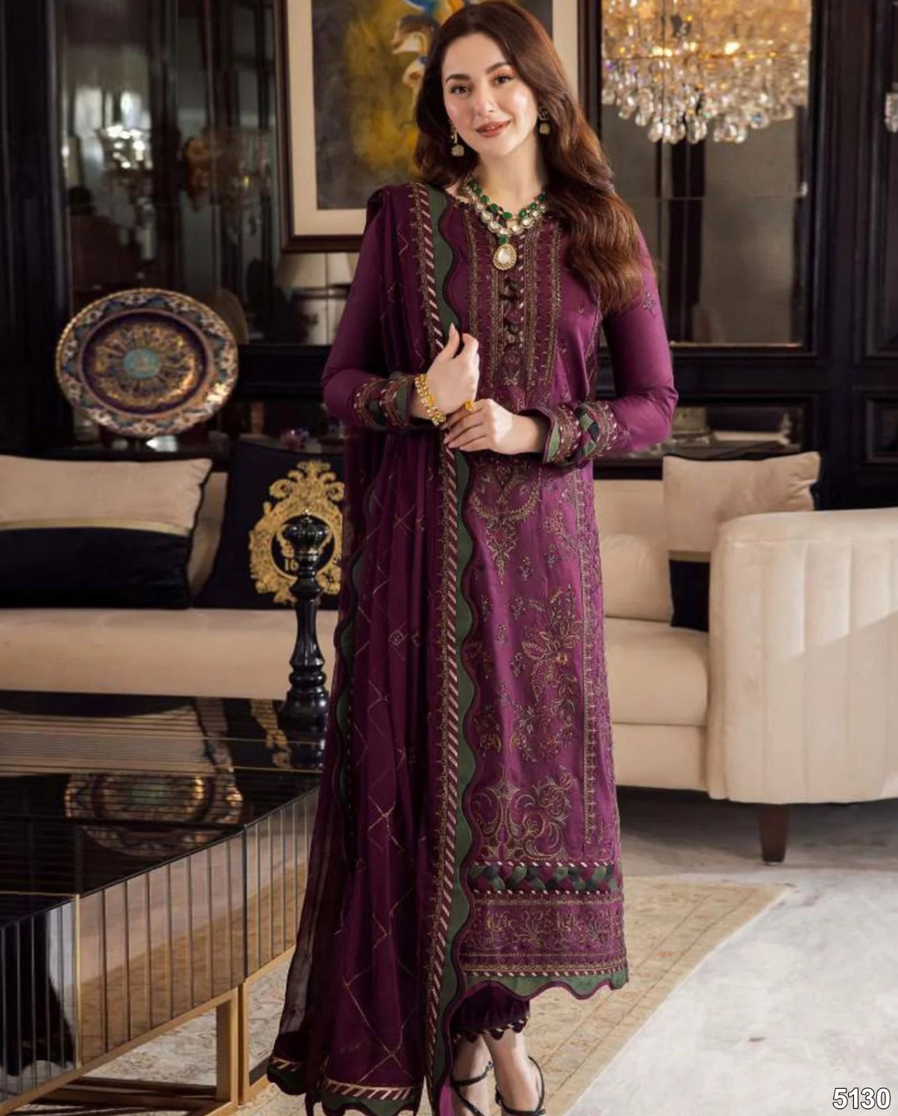 # 5130 Luxury 3-Piece Embroidered Suit | Air Jet Dhanak | Heavy Shawl | Catalog & Bag Included AB