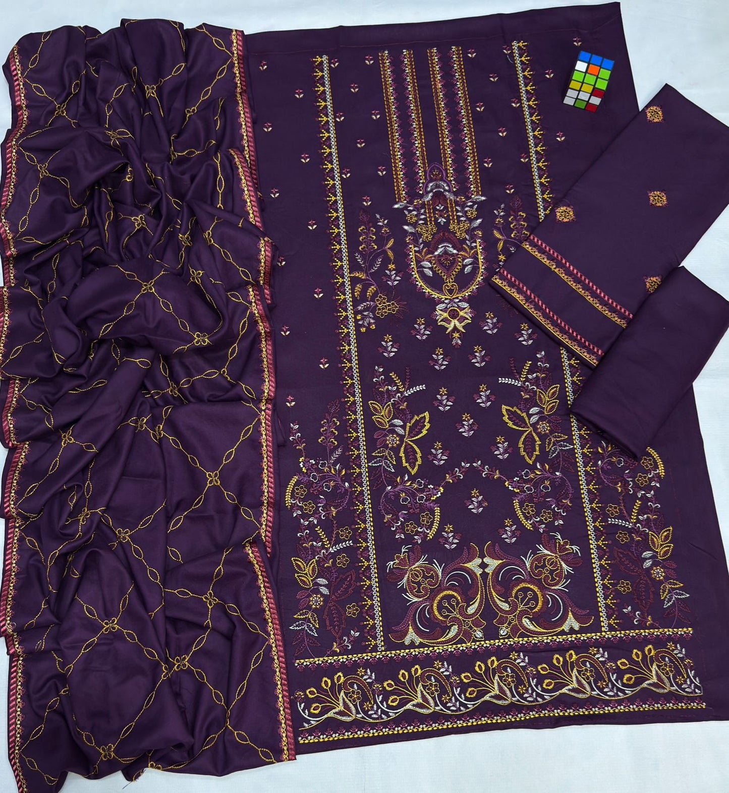 # 5130 Luxury 3-Piece Embroidered Suit | Air Jet Dhanak | Heavy Shawl | Catalog & Bag Included AB