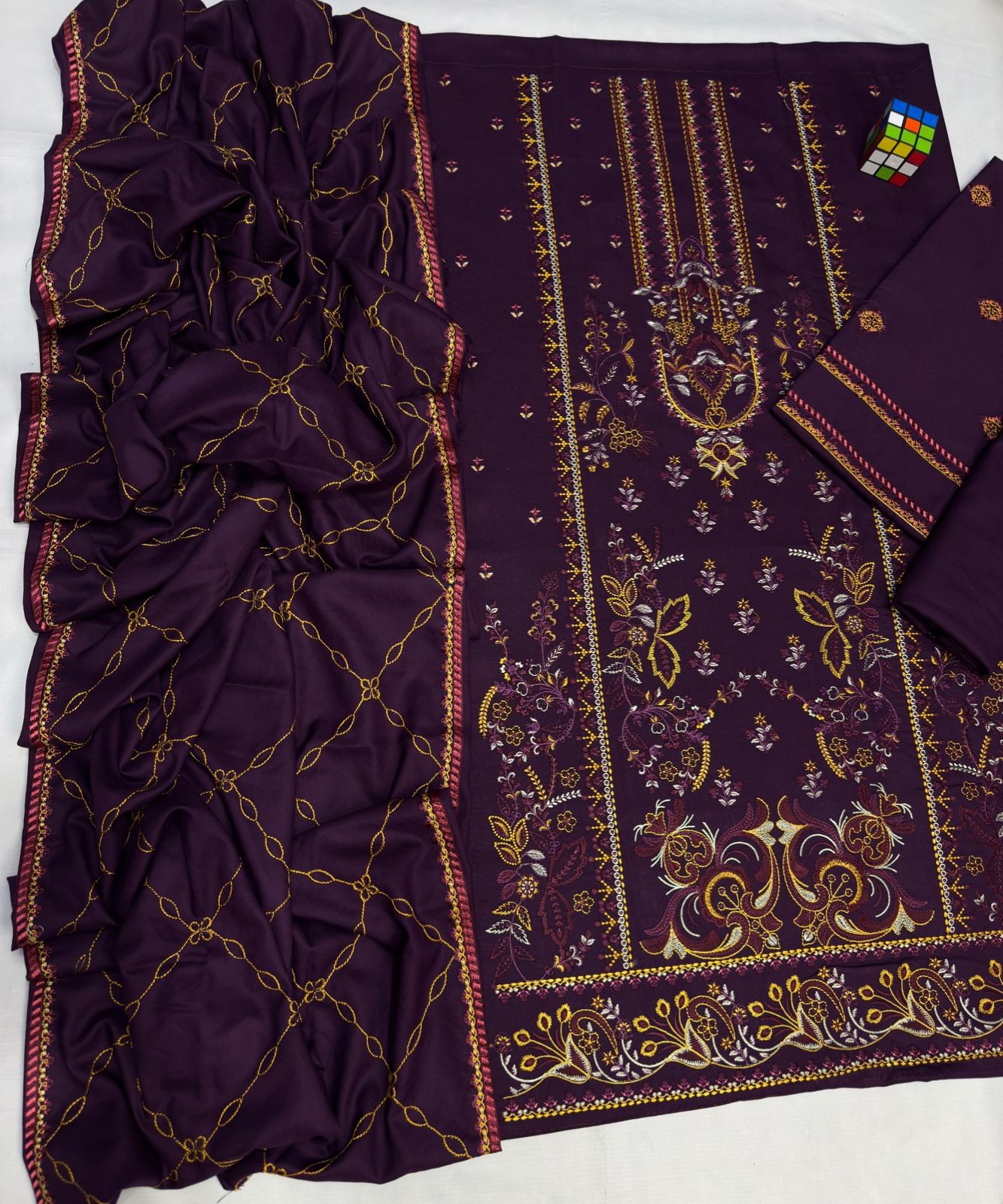 # 5130 Luxury 3-Piece Embroidered Suit | Air Jet Dhanak | Heavy Shawl | Catalog & Bag Included AB