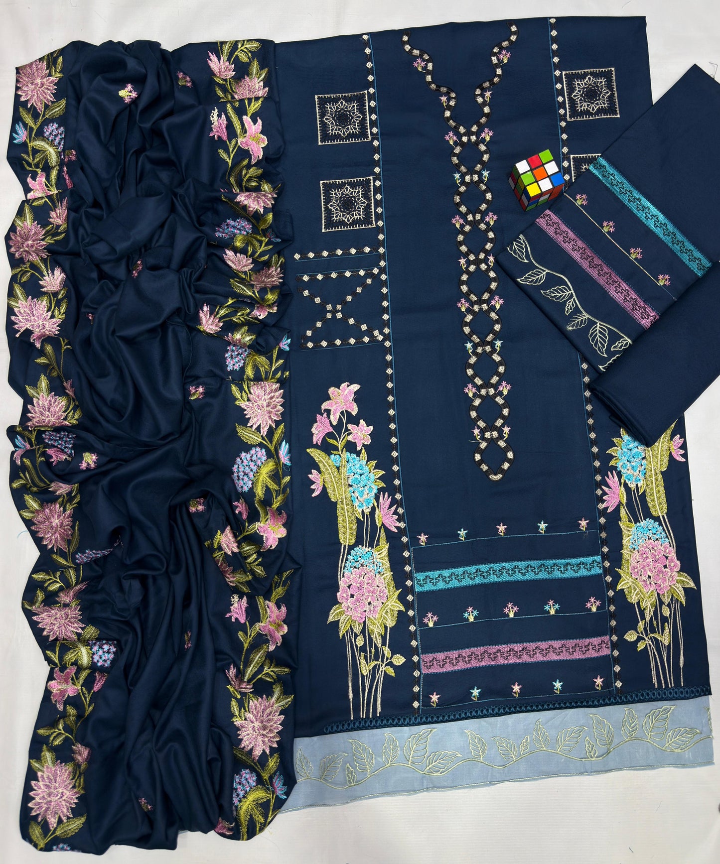 #5014. Luxury 3 Piece Pure Wool Dhanak Suit | Full Heavy Embroidered with Dhanak Shawl AB