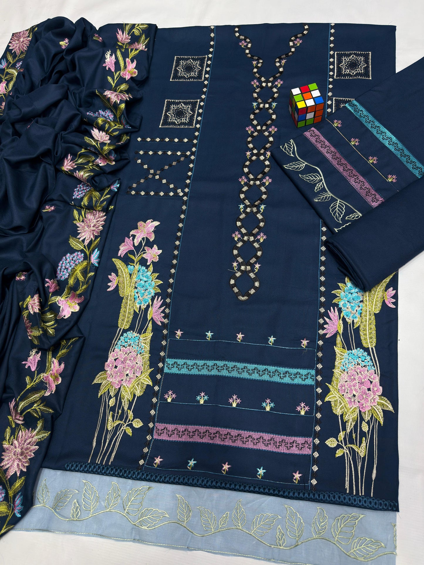 #5014. Luxury 3 Piece Pure Wool Dhanak Suit | Full Heavy Embroidered with Dhanak Shawl AB
