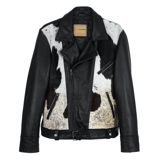 Cowhide Moto Jacket with Hair-On Panels-0