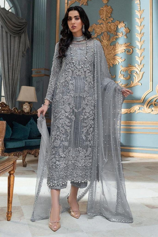 #07  LAAM Unstitched 3-Piece Luxury Net Ensemble with Embroidery & Sequins  SH