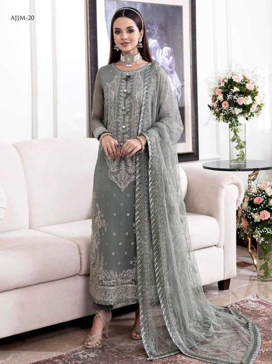 #195  Luxury Chiffon Embroidered Front with Heavy Spangle Work  NIN