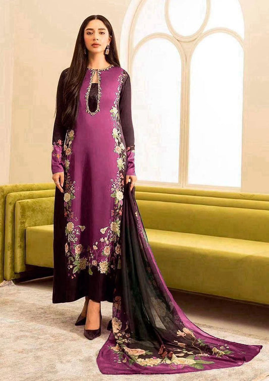#09  Elegant Shamooz Silk Printed Unstitched 3-Piece Suit – Luxe Fabric for Timeless Style  SH
