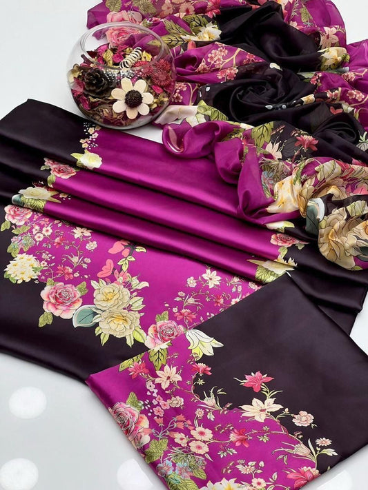 #09  Elegant Shamooz Silk Printed Unstitched 3-Piece Suit – Luxe Fabric for Timeless Style  SH