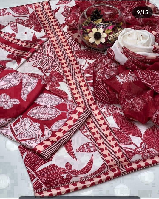 #11  Elegant Shamooz Silk Printed Unstitched 3-Piece Suit – Luxe Fabric for Timeless Style  SH