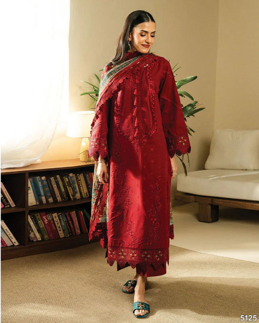 # 5125  Luxury DHANAK Embroidered 5-Piece Suit | Twill Shawl | Catalog & Bag Included  AB