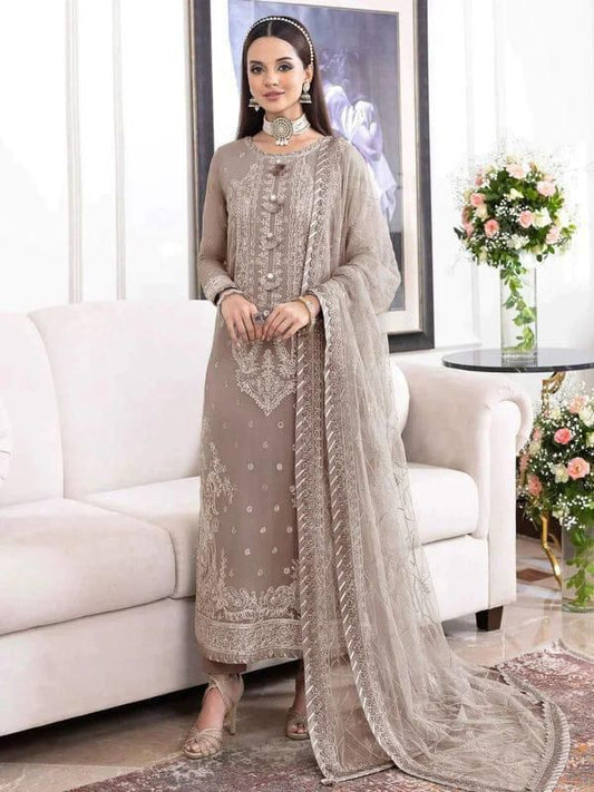 #195  Luxury Chiffon Embroidered Front with Heavy Spangle Work  NIN